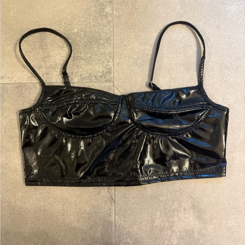 Black Patent Leather Crop Top